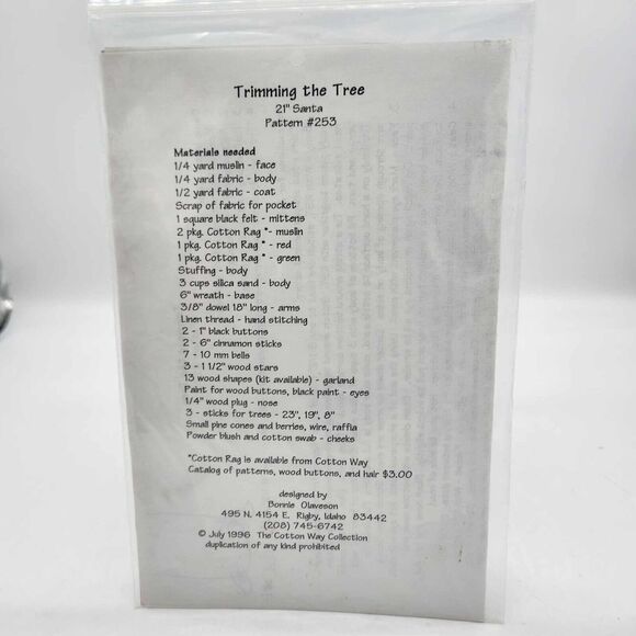 The Cotton Way Collection TRIMMING THE TREE 21" Santa Sewing Pattern Christmas - Picture 3 of 4